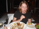 Erica Eating Anegada Lobster